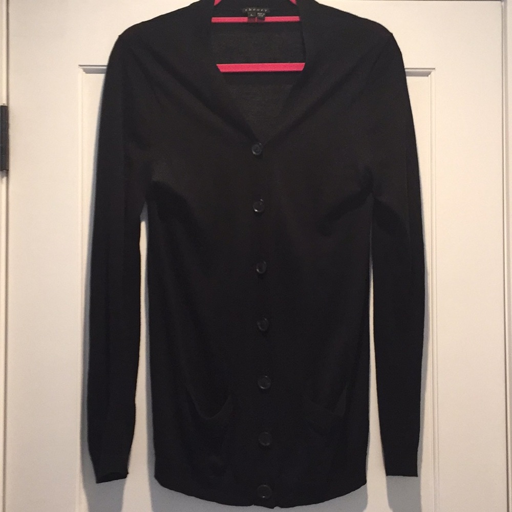 Theory black long sleeve button up cardigan